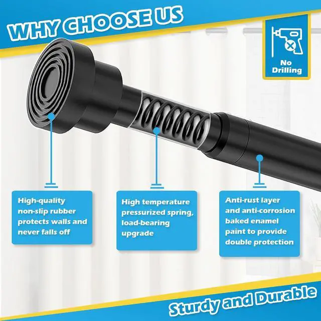 Alt view image 6 of 7 - Spring Tension Curtain Rod 18 to 28 Inch Adjustable Small Tension Rod No Drilling Short Black Curtain Rod Expandable for Window, Cupboard, Closet, Wardrobe, DIY Projects
