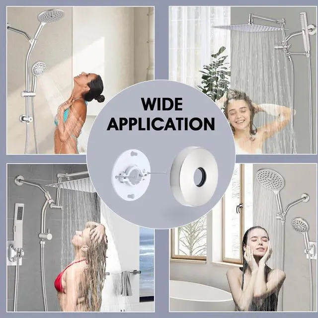 Alt view image 6 of 7 - 10 Inch Shower Arm with Flange and Stabilizer Bracket, Wall Mounted Shower Pipe Arm 304 Stainless Steel For Fixed Shower Head & Handheld Showerhead, Brushed Nickel