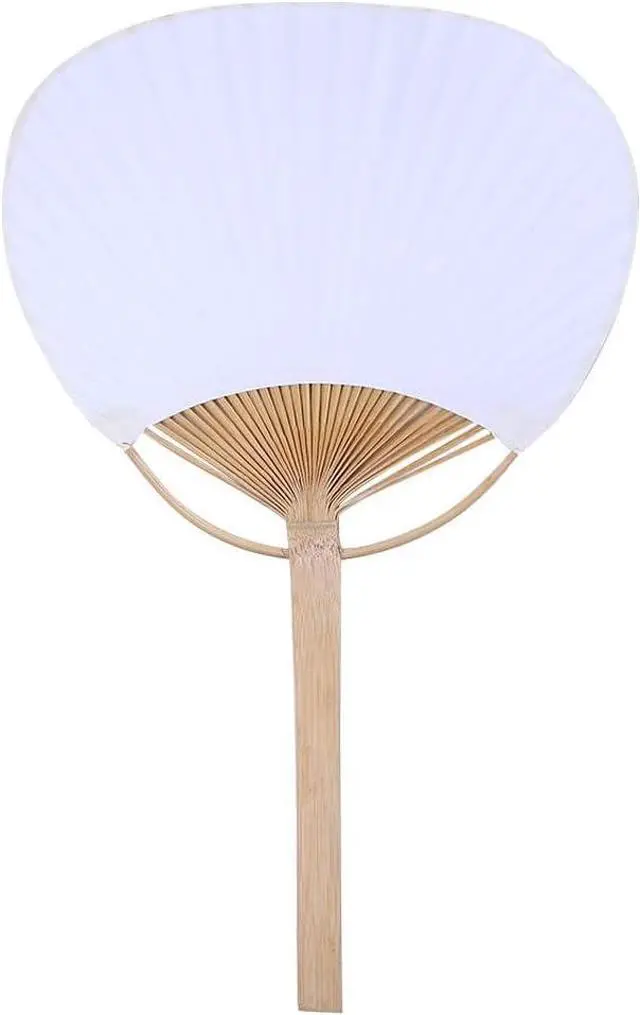 Main image of Kopida White Paddle Fan, Blank Pattern Summer Bamboo Hand Paper With Long Handle, Decorative Chinese for Home Desk Ornament