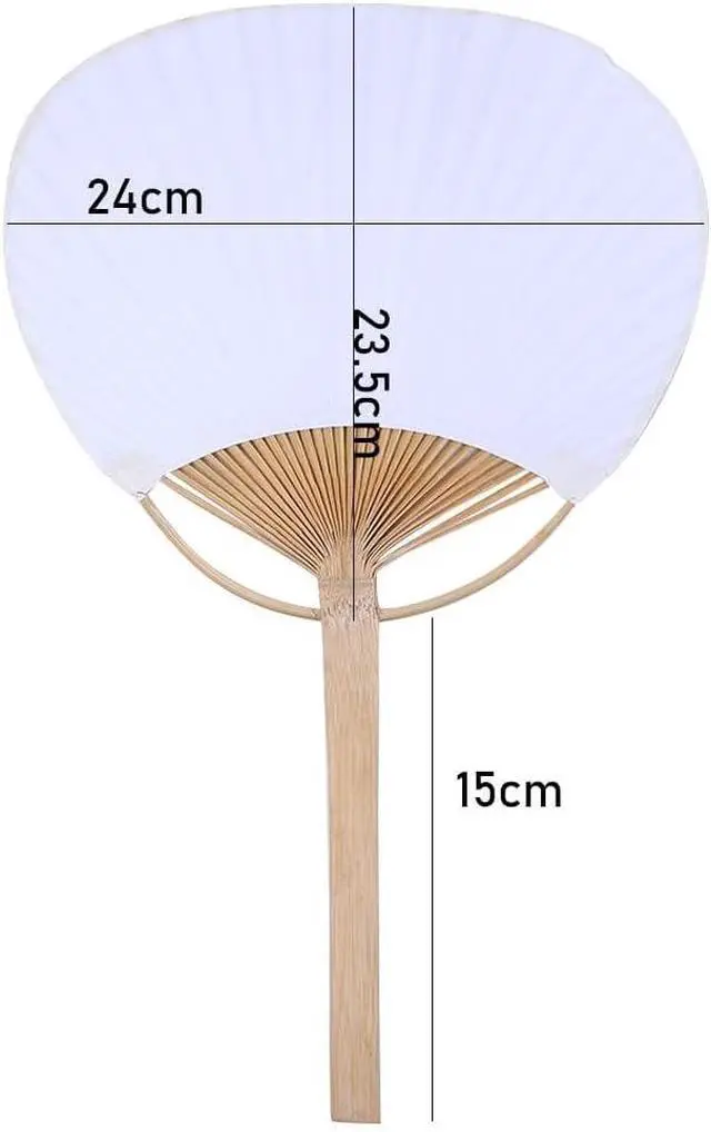 Alt view image 2 of 6 - Kopida White Paddle Fan, Blank Pattern Summer Bamboo Hand Paper With Long Handle, Decorative Chinese for Home Desk Ornament
