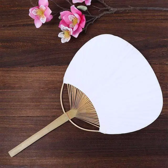 Alt view image 3 of 6 - Kopida White Paddle Fan, Blank Pattern Summer Bamboo Hand Paper With Long Handle, Decorative Chinese for Home Desk Ornament
