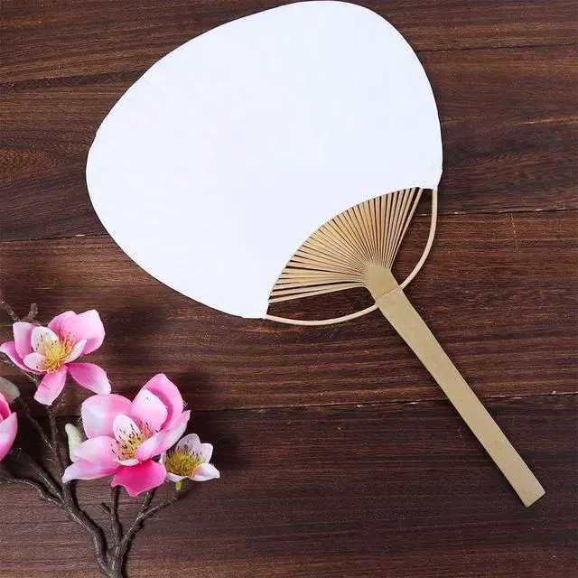 Alt view image 4 of 6 - Kopida White Paddle Fan, Blank Pattern Summer Bamboo Hand Paper With Long Handle, Decorative Chinese for Home Desk Ornament