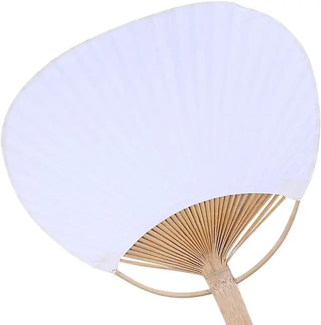 Alt view image 6 of 6 - Kopida White Paddle Fan, Blank Pattern Summer Bamboo Hand Paper With Long Handle, Decorative Chinese for Home Desk Ornament