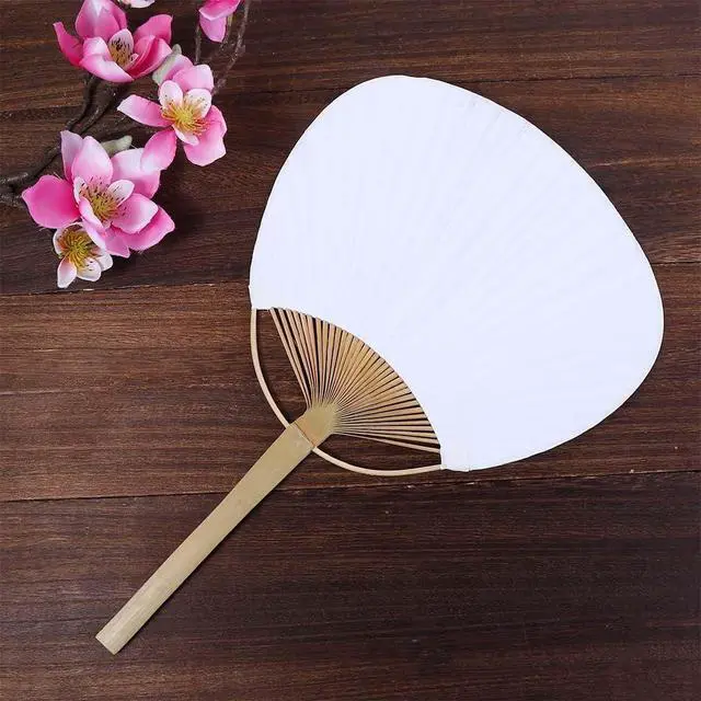 Alt view image 5 of 6 - Kopida White Paddle Fan, Blank Pattern Summer Bamboo Hand Paper With Long Handle, Decorative Chinese for Home Desk Ornament