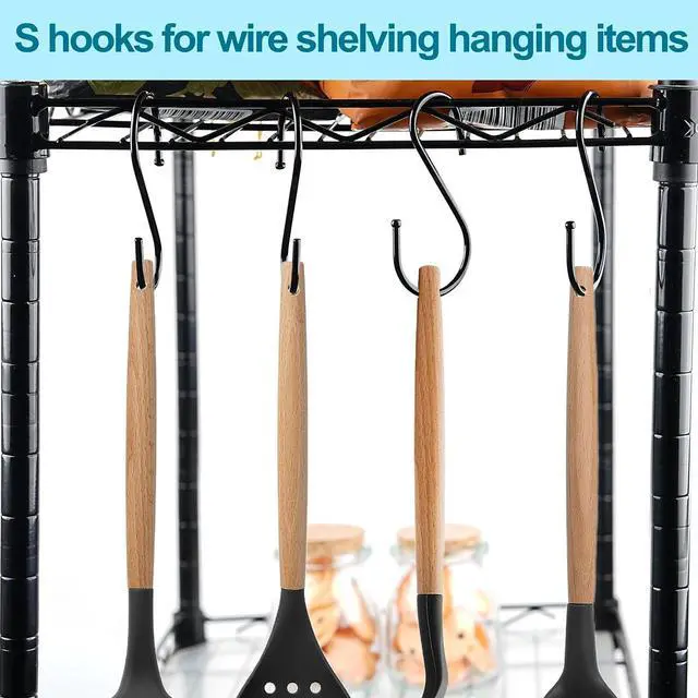 Alt view image 5 of 7 - ESFUN 24 Pack S Hooks, 3.5 Inch Heavy Duty S Hooks for Hanging Plant, Large Closet Rod Hooks for Jeans Bags, Black Metal S Shaped Hook for Plant Basket, Pots Pans Wire Shelf Rack, Utensils, Towels