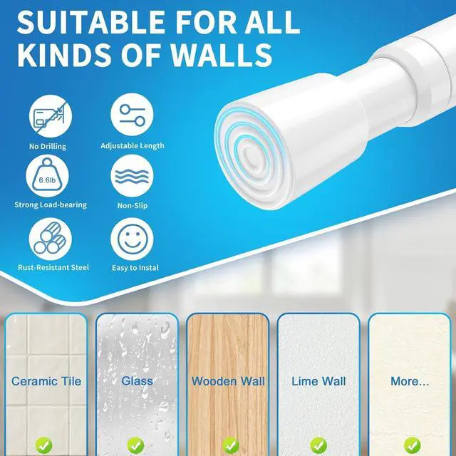 Alt view image 2 of 6 - AIZESI Tension Curtain Rod for Windows 26.5 to 36 inch, White | Adjustable Expandable Pressure Spring Curtain Rods No Drilling, Tension Rod for Doorway Closet Door
