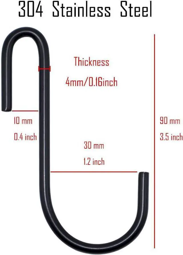 Main image of Heavy Duty S Hooks, Stainless Steel Rack Hooks Hanging Hangers S Shaped Hooks for Pan Pot Clothes Towel Bag Robe Plants (Black, 10 Pack)