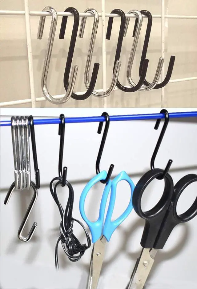 Alt view image 4 of 4 - Heavy Duty S Hooks, Stainless Steel Rack Hooks Hanging Hangers S Shaped Hooks for Pan Pot Clothes Towel Bag Robe Plants (Black, 10 Pack)