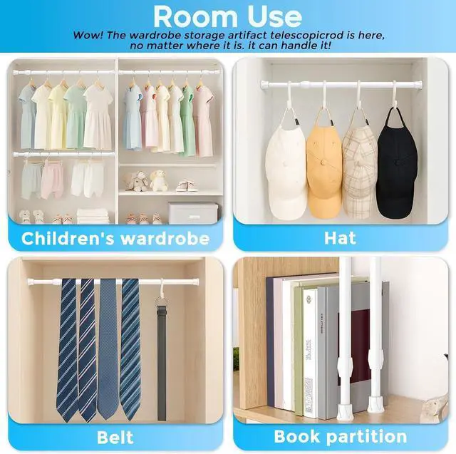 Alt view image 3 of 6 - Tension Curtain Rod 12-20inches Small Tension Rods White Adjustable Spring Tension Curtain Rods 2 Pack Mini Curtain Rod Short for Cupboard Closet Rod Kitchen Drawers No Drill Cupboard Cabinets