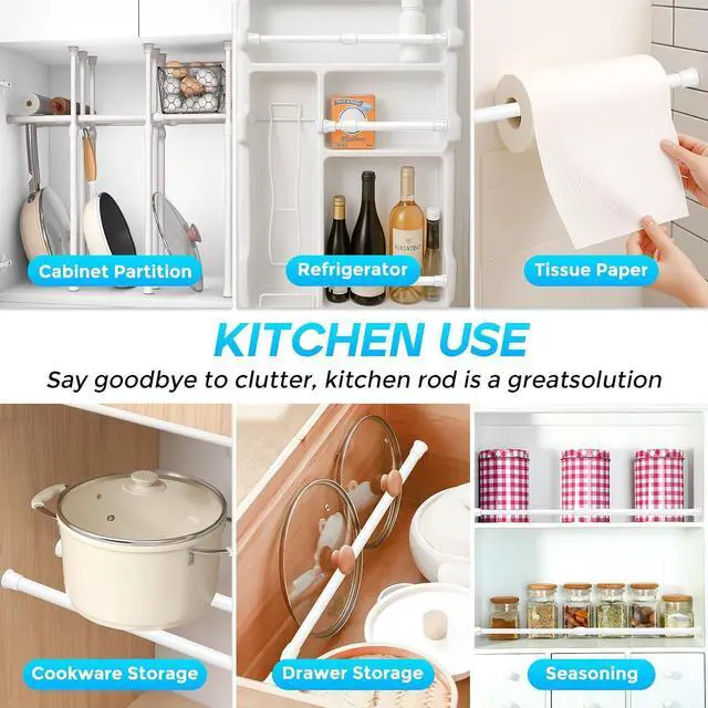 Alt view image 4 of 6 - Tension Curtain Rod 12-20inches Small Tension Rods White Adjustable Spring Tension Curtain Rods 2 Pack Mini Curtain Rod Short for Cupboard Closet Rod Kitchen Drawers No Drill Cupboard Cabinets