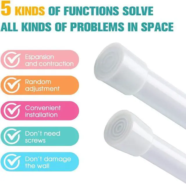 Alt view image 3 of 7 - White Tension Curtain Rod for Windows 26-39 Inch,Adjustable Expandable Pressure Spring Curtain Rod No Drilling, 5/8" Curtain Rod for Closet Door Bedroom Doorway