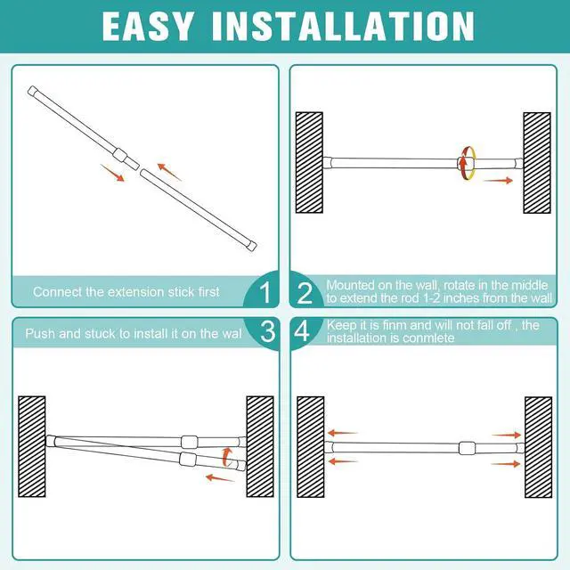 Alt view image 5 of 7 - White Tension Curtain Rod for Windows 26-39 Inch,Adjustable Expandable Pressure Spring Curtain Rod No Drilling, 5/8" Curtain Rod for Closet Door Bedroom Doorway