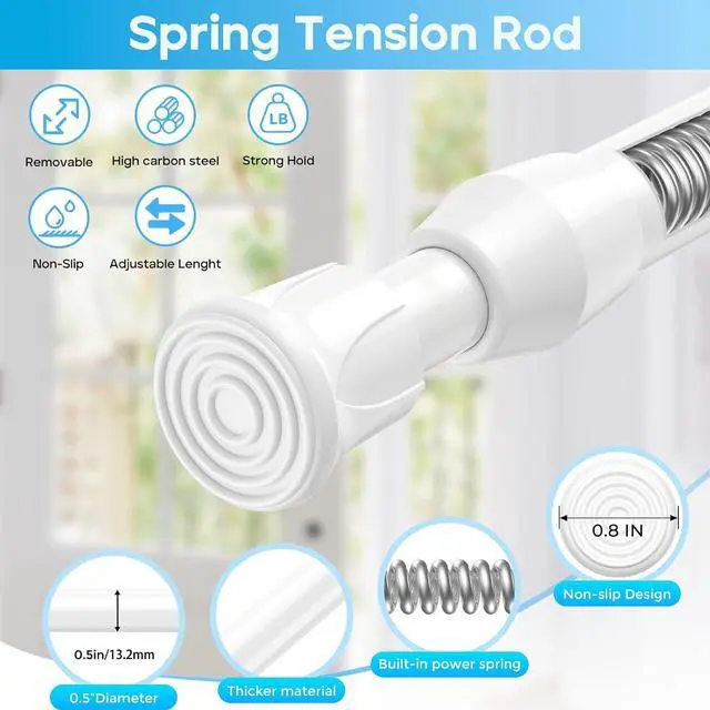 Alt view image 6 of 6 - Tension Curtain Rod 12-20inches Small Tension Rods White Adjustable Spring Tension Curtain Rods 2 Pack Mini Curtain Rod Short for Cupboard Closet Rod Kitchen Drawers No Drill Cupboard Cabinets