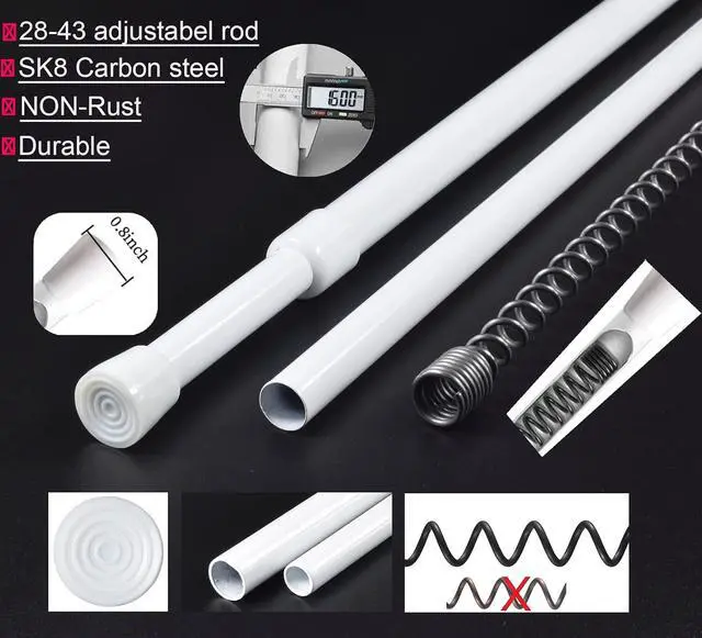 Alt view image 4 of 7 - White Tension Curtain Rod for Windows 26-39 Inch,Adjustable Expandable Pressure Spring Curtain Rod No Drilling, 5/8" Curtain Rod for Closet Door Bedroom Doorway
