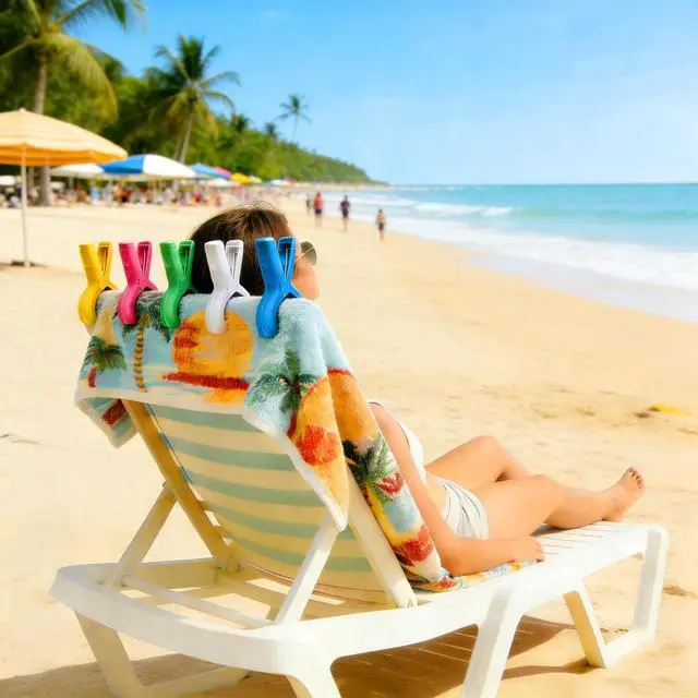 Alt view image 6 of 7 - 15 Beach Chair Towel Clips, Cruise Beach Chair Pool Chair Dedicated Towel Rack, Large-Sized Durable Hanger Clip, Beach Chair Clip to Prevent Towels from Being Blown Away by The Wind, 5 Colors (15)