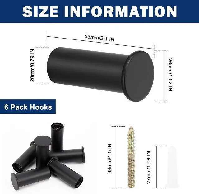 Alt view image 2 of 7 - NearMoon Towel Hooks, Coat Hooks - Modern Decorative Hat Hangers Wall Mounted, Heavy Duty Utility Pegs for Hanging Bag Clothes, 6 Pack (Matte Black)