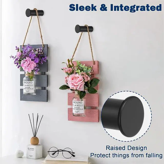 Alt view image 4 of 7 - NearMoon Towel Hooks, Coat Hooks - Modern Decorative Hat Hangers Wall Mounted, Heavy Duty Utility Pegs for Hanging Bag Clothes, 6 Pack (Matte Black)
