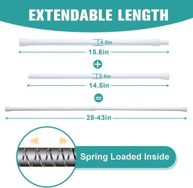 Alt view image 7 of 7 - White Tension Curtain Rod for Windows 26-39 Inch,Adjustable Expandable Pressure Spring Curtain Rod No Drilling, 5/8" Curtain Rod for Closet Door Bedroom Doorway