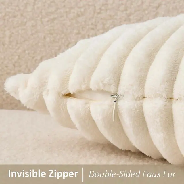 Alt view image 4 of 7 - Kevin Textile Soft Plush 12x20 Inch Lumbar Pillow Cover 1 Pack, Luxury Fluffy Faux Fur Striped Flannel Rectangle Cushion Case for Couch Sofa Chair Bed Home Decor, Cream White