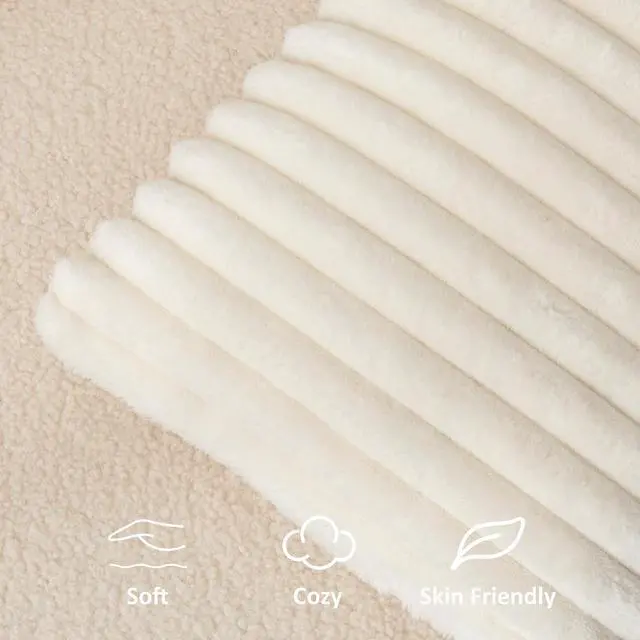 Alt view image 3 of 7 - Kevin Textile Soft Plush 12x20 Inch Lumbar Pillow Cover 1 Pack, Luxury Fluffy Faux Fur Striped Flannel Rectangle Cushion Case for Couch Sofa Chair Bed Home Decor, Cream White