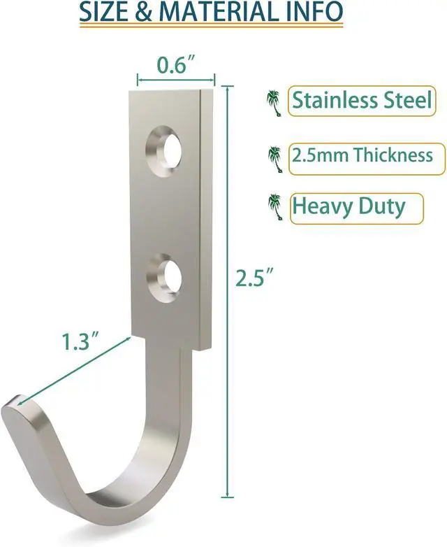 Alt view image 2 of 5 - Hooks for Hanging Stainless Steel Heavy Duty Coat Hook Wall Hooks Robe Hanger Hooks Hanging Hat Key Holder for Towel, Bag Indoor Outdoor (Silver)