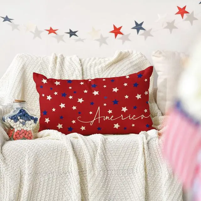 Alt view image 4 of 7 - AVOIN colorlife 4th of July Patriotic Throw Pillow Cover, 12 x 20 Inch Independence Memorial Day America Stars Cushion Case for Sofa Couch