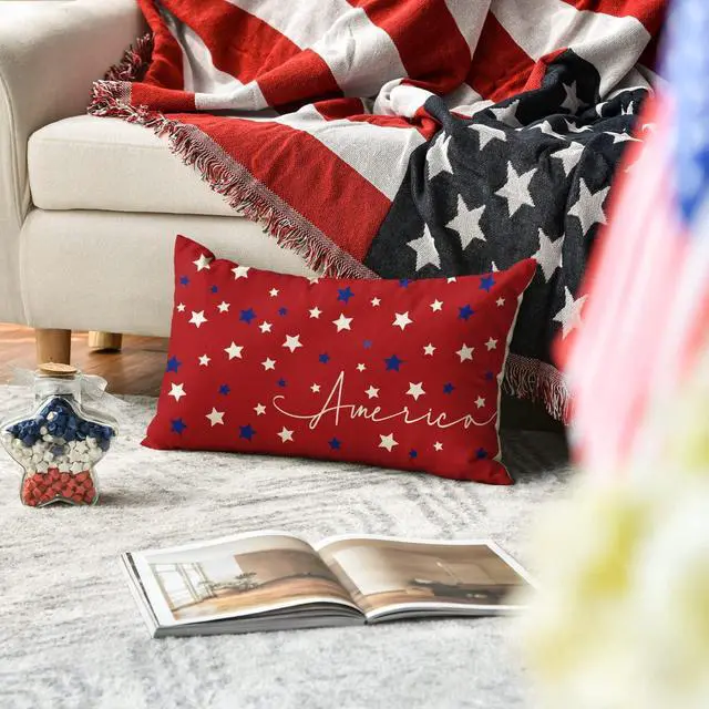 Alt view image 2 of 7 - AVOIN colorlife 4th of July Patriotic Throw Pillow Cover, 12 x 20 Inch Independence Memorial Day America Stars Cushion Case for Sofa Couch