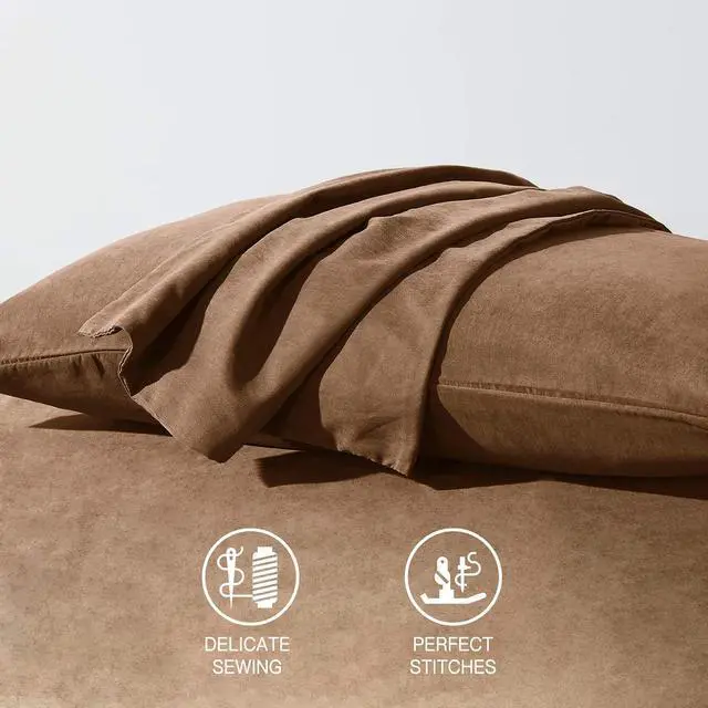 Alt view image 2 of 5 - HAPPYMOON Microfiber Pillowcases Standard with Zipper Set of 2 - Breathable Zippered Pillow Covers for Hair and Skin, Soft Brushed Pillow Cases 2 Pack, 20 x 26 Inches, Brown