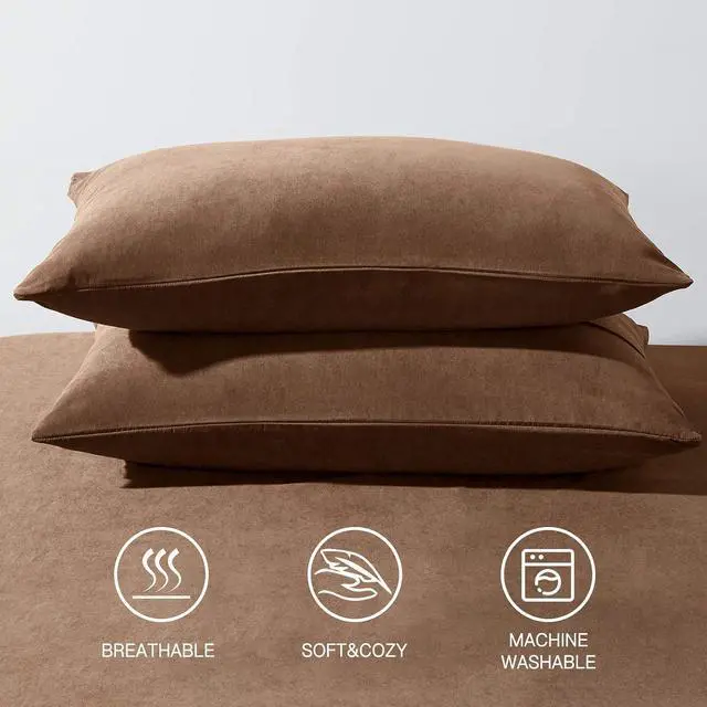 Alt view image 3 of 5 - HAPPYMOON Microfiber Pillowcases Standard with Zipper Set of 2 - Breathable Zippered Pillow Covers for Hair and Skin, Soft Brushed Pillow Cases 2 Pack, 20 x 26 Inches, Brown