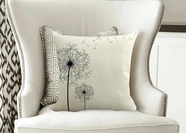 Alt view image 2 of 4 - SPXUBZ Simple Design Dandelion White Flax Throw Pillow Cover Home Decor Nice Gift Square Indoor Linen Pillowcase Standar Size:16x16 in (Two Sides)