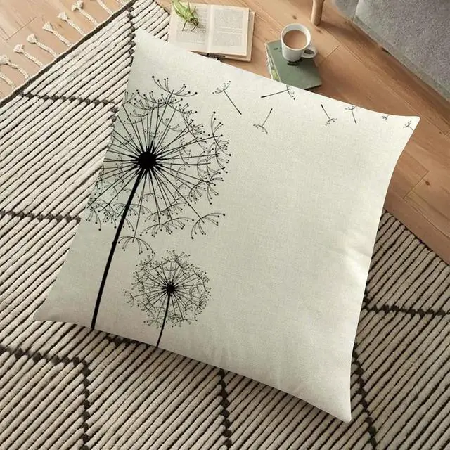 Alt view image 3 of 4 - SPXUBZ Simple Design Dandelion White Flax Throw Pillow Cover Home Decor Nice Gift Square Indoor Linen Pillowcase Standar Size:16x16 in (Two Sides)