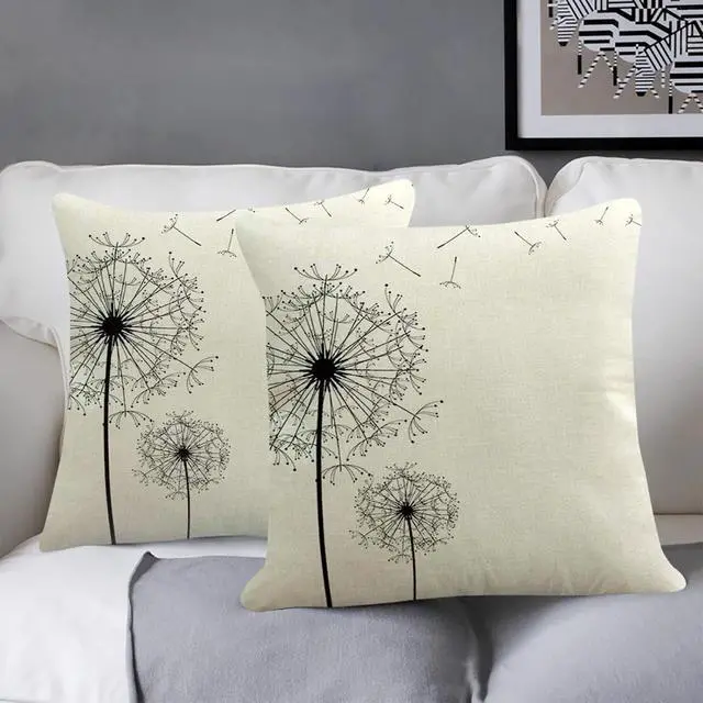 Alt view image 4 of 4 - SPXUBZ Simple Design Dandelion White Flax Throw Pillow Cover Home Decor Nice Gift Square Indoor Linen Pillowcase Standar Size:16x16 in (Two Sides)