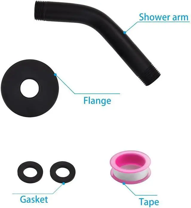 Alt view image 7 of 7 - Enoughtmen Shower Arm with Flange +Tape,Stainless Steel Shower Head Extension Arm,Wall-Mounted for Fixed Shower Head,6 Inch Matte Black