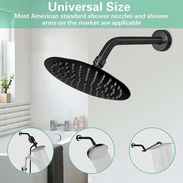 Alt view image 5 of 7 - Enoughtmen Shower Arm with Flange +Tape,Stainless Steel Shower Head Extension Arm,Wall-Mounted for Fixed Shower Head,6 Inch Matte Black