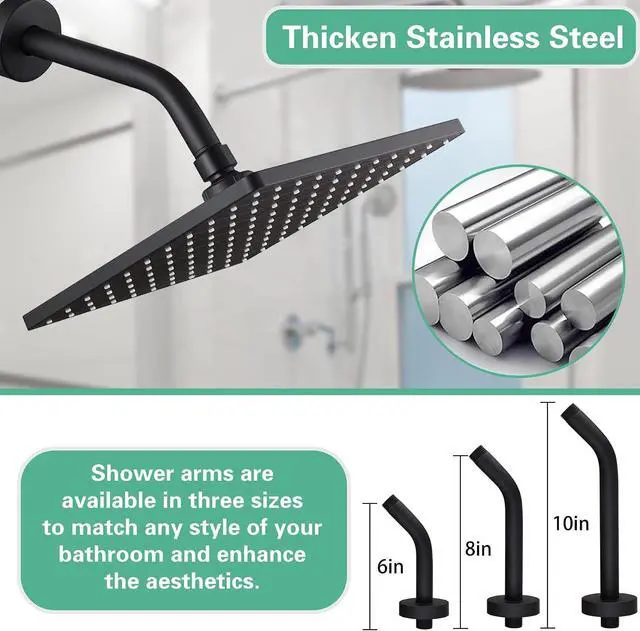 Alt view image 4 of 7 - Enoughtmen Shower Arm with Flange +Tape,Stainless Steel Shower Head Extension Arm,Wall-Mounted for Fixed Shower Head,6 Inch Matte Black