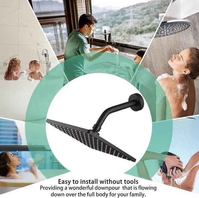 Alt view image 6 of 7 - Enoughtmen Shower Arm with Flange +Tape,Stainless Steel Shower Head Extension Arm,Wall-Mounted for Fixed Shower Head,6 Inch Matte Black