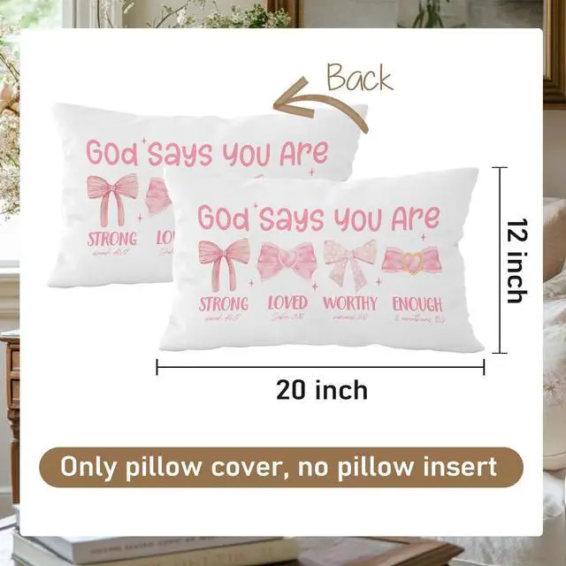 Alt view image 5 of 7 - Pink 12x20 Throw Pillow Cover, Pink Bow Coquette Decorative | Christian Room Decor Gifts for Women Girls Teen, Inspirational Affirmations Decor, Bible Verse Bow Decor for Girls Room Dorm