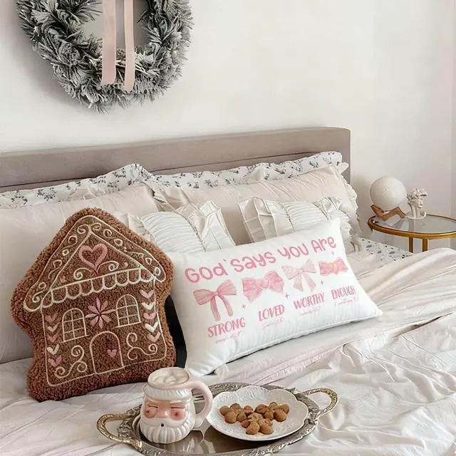 Alt view image 7 of 7 - Pink 12x20 Throw Pillow Cover, Pink Bow Coquette Decorative | Christian Room Decor Gifts for Women Girls Teen, Inspirational Affirmations Decor, Bible Verse Bow Decor for Girls Room Dorm