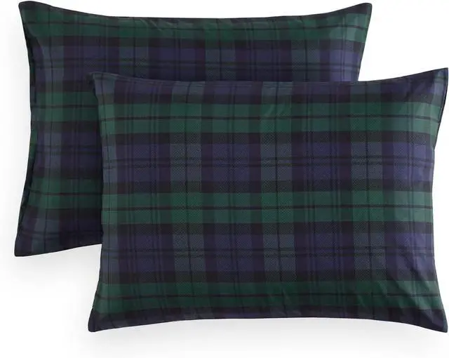 Main image of Wake In Cloud - Plaid Pillow Cases, Scottish Tartan Check Geometric Modern Pattern Printed, Set of 2 Soft Pillowcases Pillow Shams Covers, Dark Green, King Size 20x36 Inches
