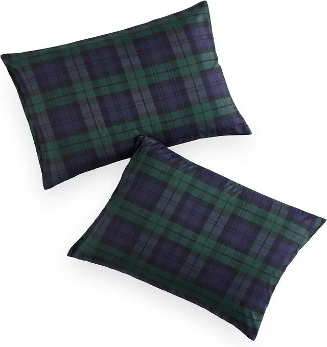 Alt view image 2 of 5 - Wake In Cloud - Plaid Pillow Cases, Scottish Tartan Check Geometric Modern Pattern Printed, Set of 2 Soft Pillowcases Pillow Shams Covers, Dark Green, King Size 20x36 Inches