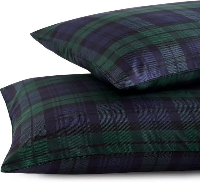 Alt view image 3 of 5 - Wake In Cloud - Plaid Pillow Cases, Scottish Tartan Check Geometric Modern Pattern Printed, Set of 2 Soft Pillowcases Pillow Shams Covers, Dark Green, King Size 20x36 Inches