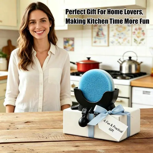 Alt view image 2 of 7 - Cute Hanging Sponge Holder with Drainage,3D Printed Kitchen Funny Sponge Stand for Sink,with non-slip pads,Suitable for Scrub Daddy Holder,Keeps Your Sponge Dry Smiling (Black)