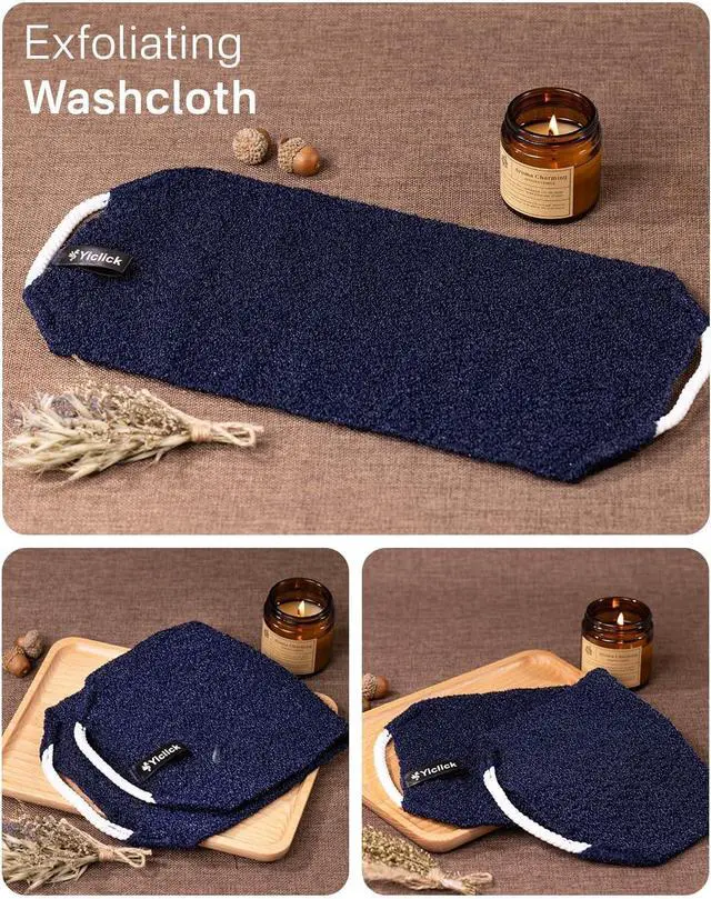 Alt view image 2 of 7 - Yiclick Exfoliating Washcloth Towel with Handle, Back Scrubber for Shower, Exfoliating Body Scrubber Exfoliator, Japanese Wash Cloth for Body Scrub, Bath Sponge Loofah Luffa Washer Exfoliator