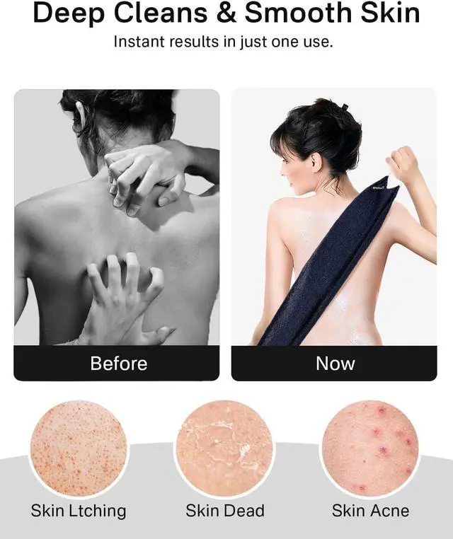 Alt view image 5 of 7 - Yiclick Exfoliating Washcloth Towel with Handle, Back Scrubber for Shower, Exfoliating Body Scrubber Exfoliator, Japanese Wash Cloth for Body Scrub, Bath Sponge Loofah Luffa Washer Exfoliator