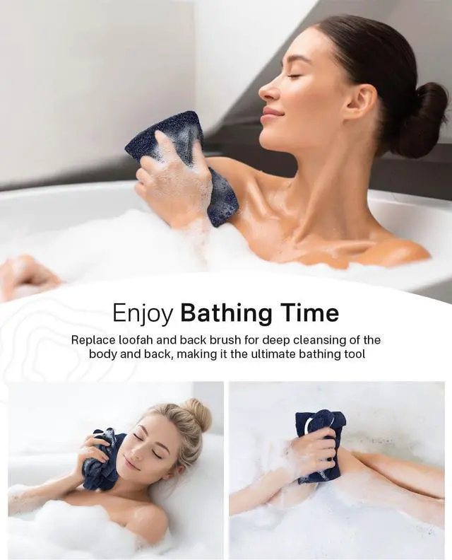 Alt view image 4 of 7 - Yiclick Exfoliating Washcloth Towel with Handle, Back Scrubber for Shower, Exfoliating Body Scrubber Exfoliator, Japanese Wash Cloth for Body Scrub, Bath Sponge Loofah Luffa Washer Exfoliator