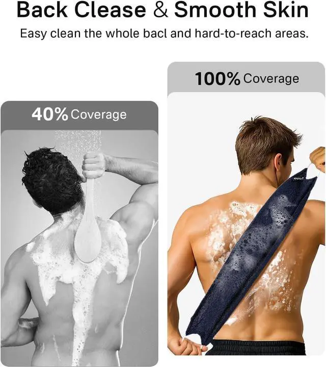 Alt view image 3 of 7 - Yiclick Exfoliating Washcloth Towel with Handle, Back Scrubber for Shower, Exfoliating Body Scrubber Exfoliator, Japanese Wash Cloth for Body Scrub, Bath Sponge Loofah Luffa Washer Exfoliator