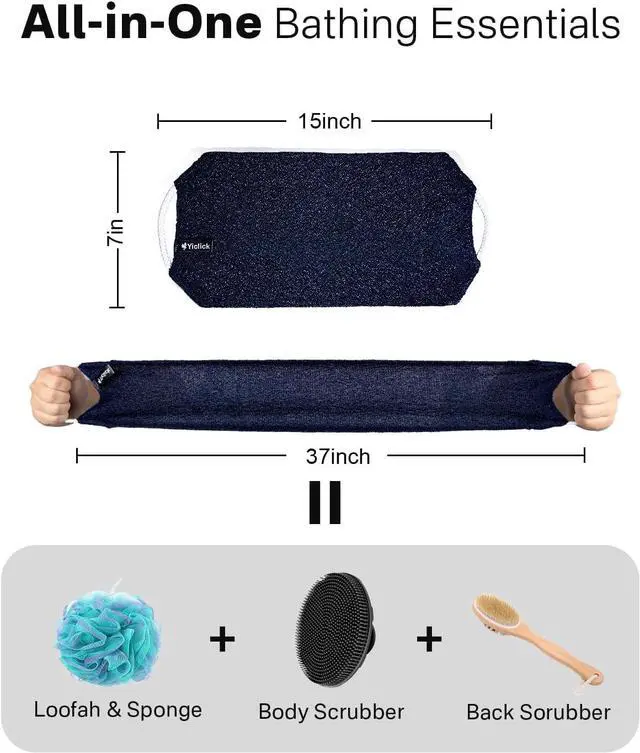 Alt view image 6 of 7 - Yiclick Exfoliating Washcloth Towel with Handle, Back Scrubber for Shower, Exfoliating Body Scrubber Exfoliator, Japanese Wash Cloth for Body Scrub, Bath Sponge Loofah Luffa Washer Exfoliator