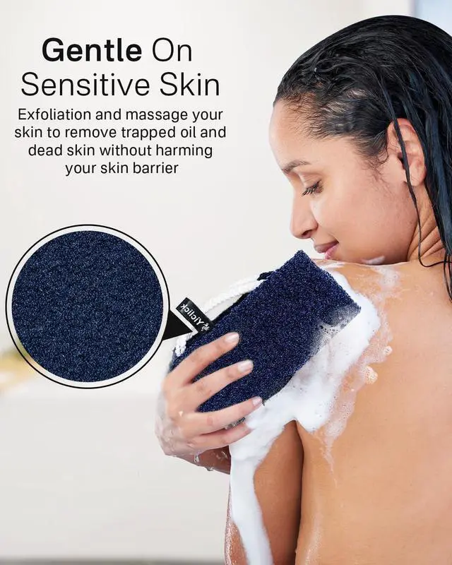 Alt view image 7 of 7 - Yiclick Exfoliating Washcloth Towel with Handle, Back Scrubber for Shower, Exfoliating Body Scrubber Exfoliator, Japanese Wash Cloth for Body Scrub, Bath Sponge Loofah Luffa Washer Exfoliator