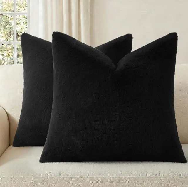 Main image of Pallene Faux Fur Decorative Throw Pillow Covers 18x18 Set of 2, Black | Soft Plush Texture, Fuzzy Fluffy Feel, Cozy Modern Home Accent Pillow Covers for Couch, Sofa, Bed, Living Room