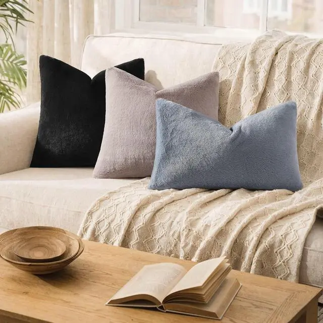 Alt view image 4 of 7 - Pallene Faux Fur Decorative Throw Pillow Covers 18x18 Set of 2, Black | Soft Plush Texture, Fuzzy Fluffy Feel, Cozy Modern Home Accent Pillow Covers for Couch, Sofa, Bed, Living Room